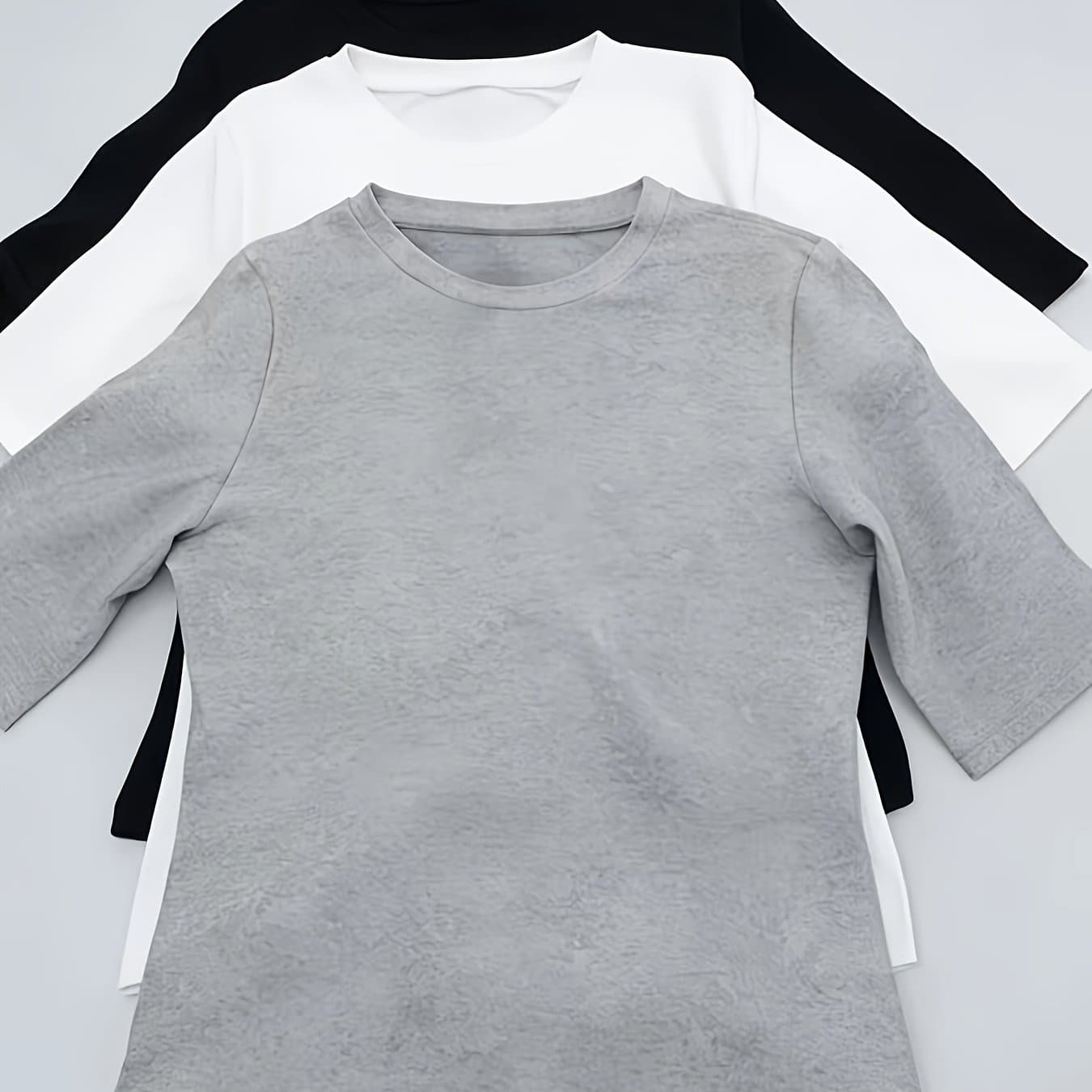 TEMU Women's Fashion 3-pack Women's Short Sleeve Tops 3/4 Sleeve Crew Neck T-shirts Slim Fit Casual Elbow Summer Basic Tees