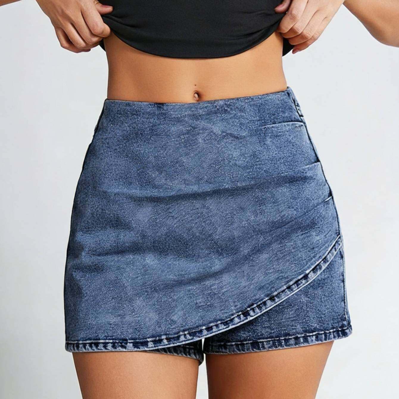 TEMU A Denim Skort Featuring A Casual 1pc Crossover Design, Perfect For Trendy People To , A Must-have For Summer
