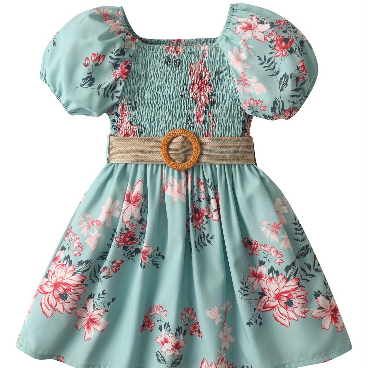 TEMU 2-7y Kids Girls Dress Summer Clothes Sleeve Floral Dresses With Lace-ups Children Girl Clothing