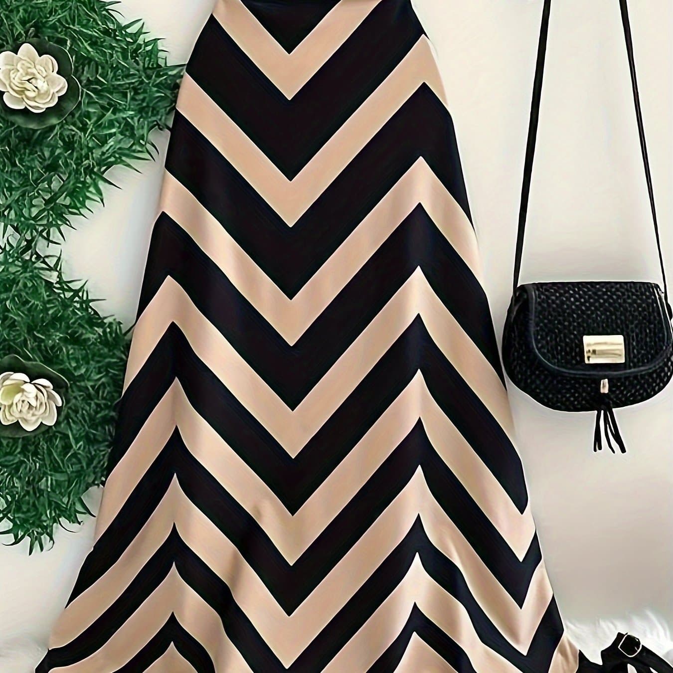 TEMU Women's Geometric Print High Waist A-line Maxi Skirt