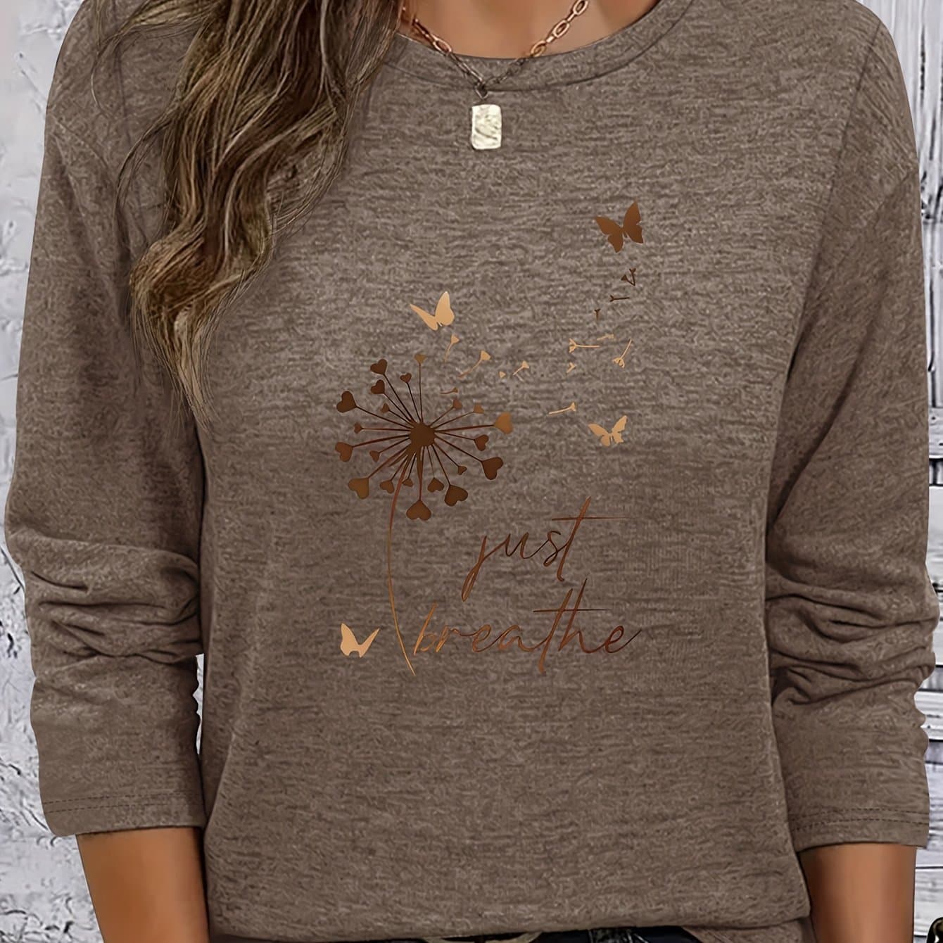 TEMU Pattern Printed Women's Round Neck Long Sleeve T-shirt - A Comfortable Round Neck Casual Top Suitable For , Machine Washable, T-shirt. Round Neck Design, Smooth Texture