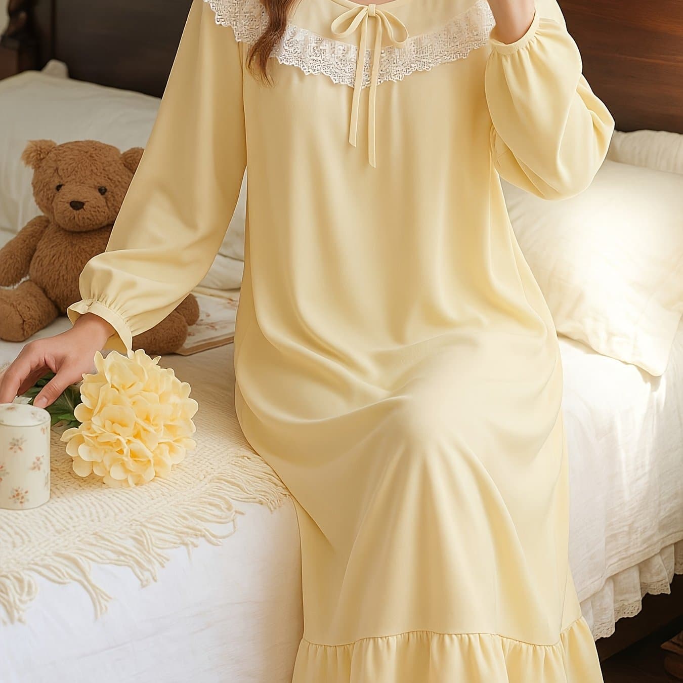 TEMU Long Skirt With A Round Neck And Lace-, Featuring An Oil Painting Jacquard Pattern, In A Relaxed Style