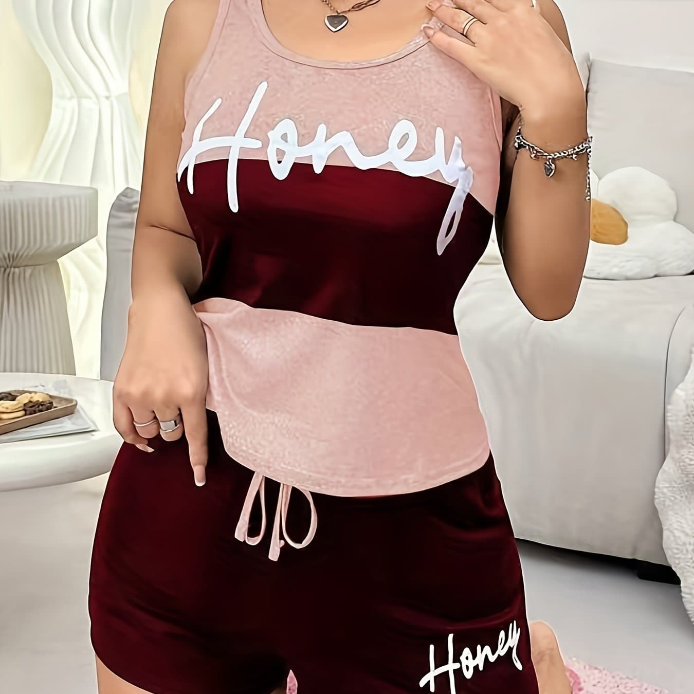 TEMU Syz Development Women's Casual Printed Tank Top Pajama Set