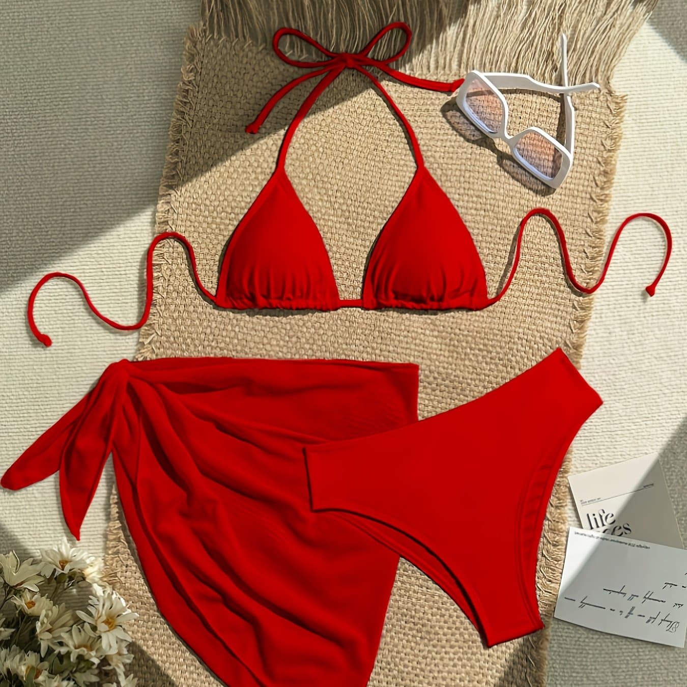 TEMU New And Fashionable Sun-protective Mesh Skirt Bikini 3pcs Set, Vacation Series
