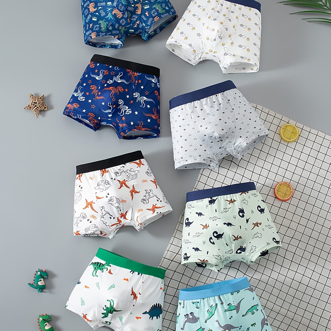 TEMU A Pc Of 8 Boxer Shorts Featuring Stylish Colorful Dinosaur Prints For Boys Aged 4-12, Suitable For All , With Interchangeable Options