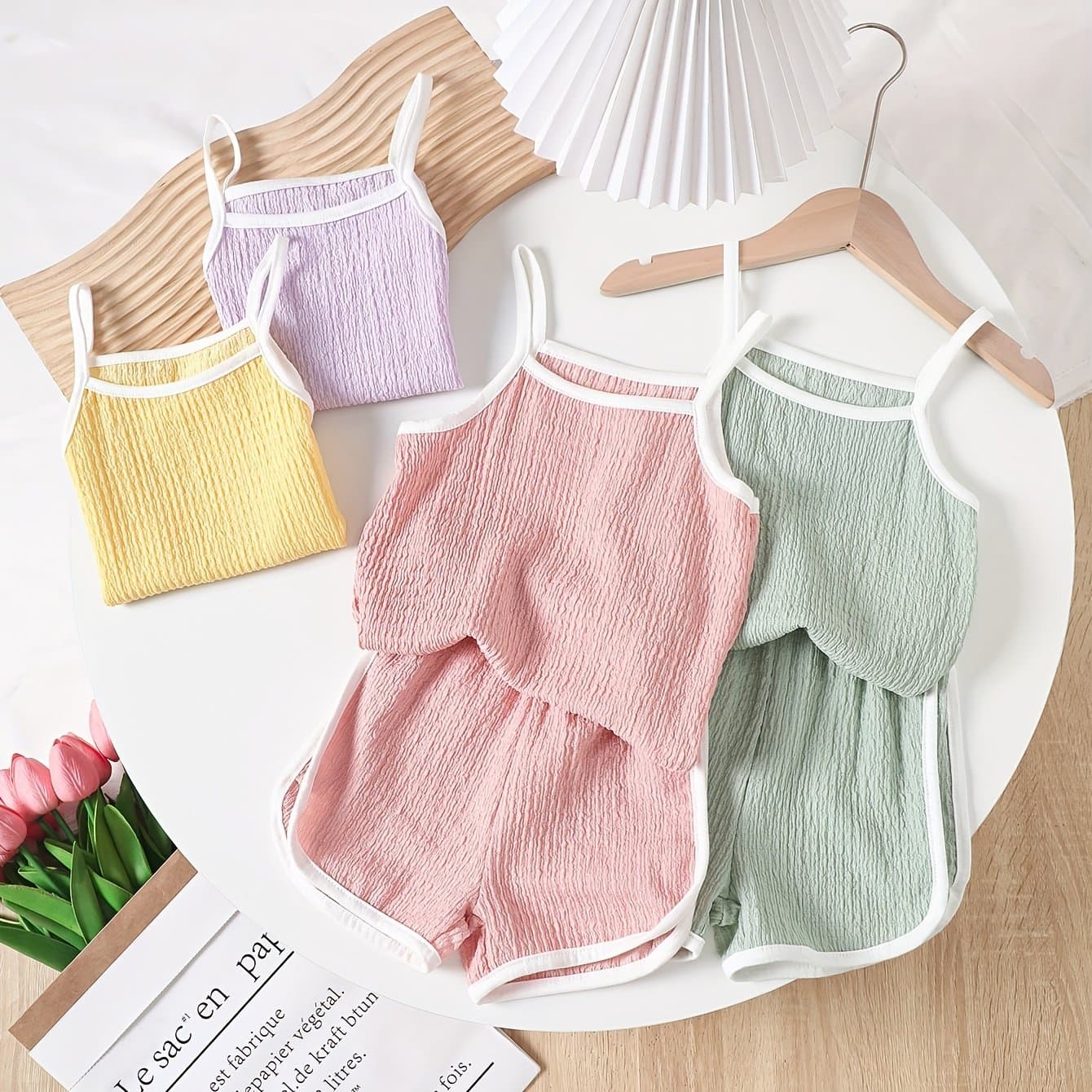 TEMU 8pcs Girls Summer Camisole Vest 2pcs Tops + Pants Set Summer New Baby Thin Shorts Holiday Gift 's Clothes Children's Clothing, Perfect For Outdoor