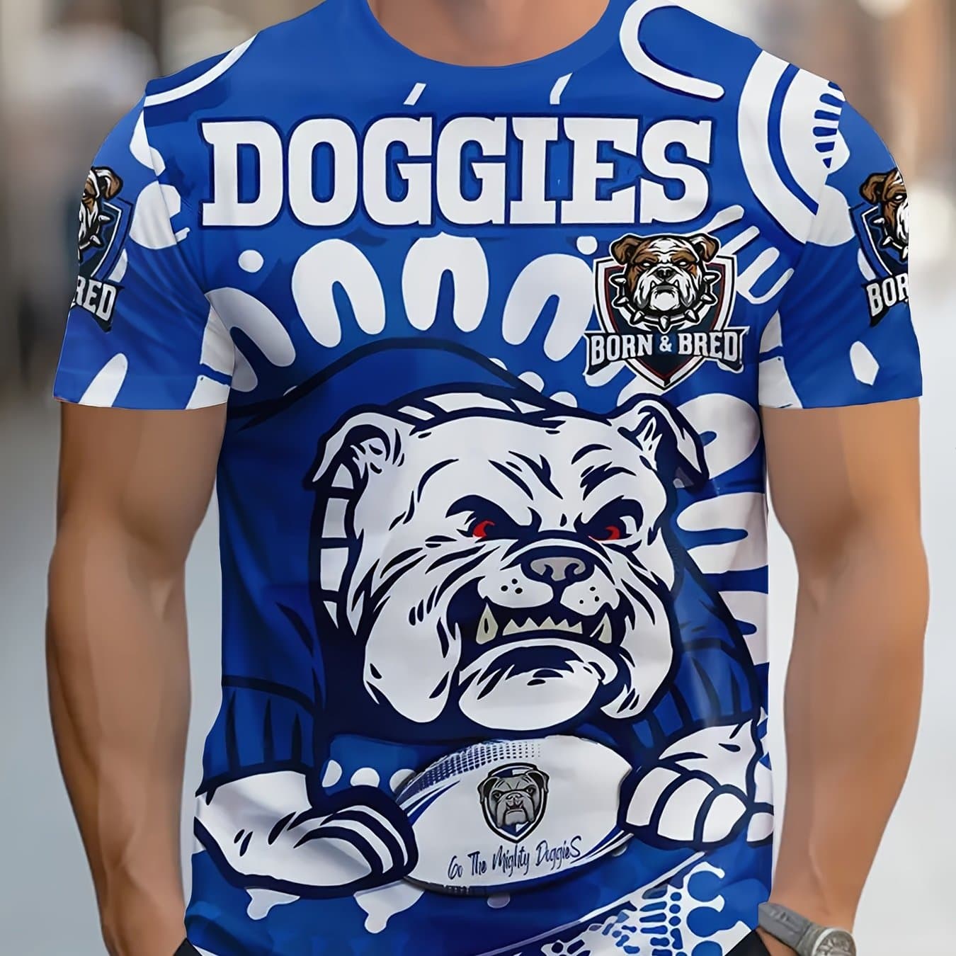 TEMU Men's Plus Size Dog Print T-shirt - , Stretch, Machine Washable, Round Neck, Large Size