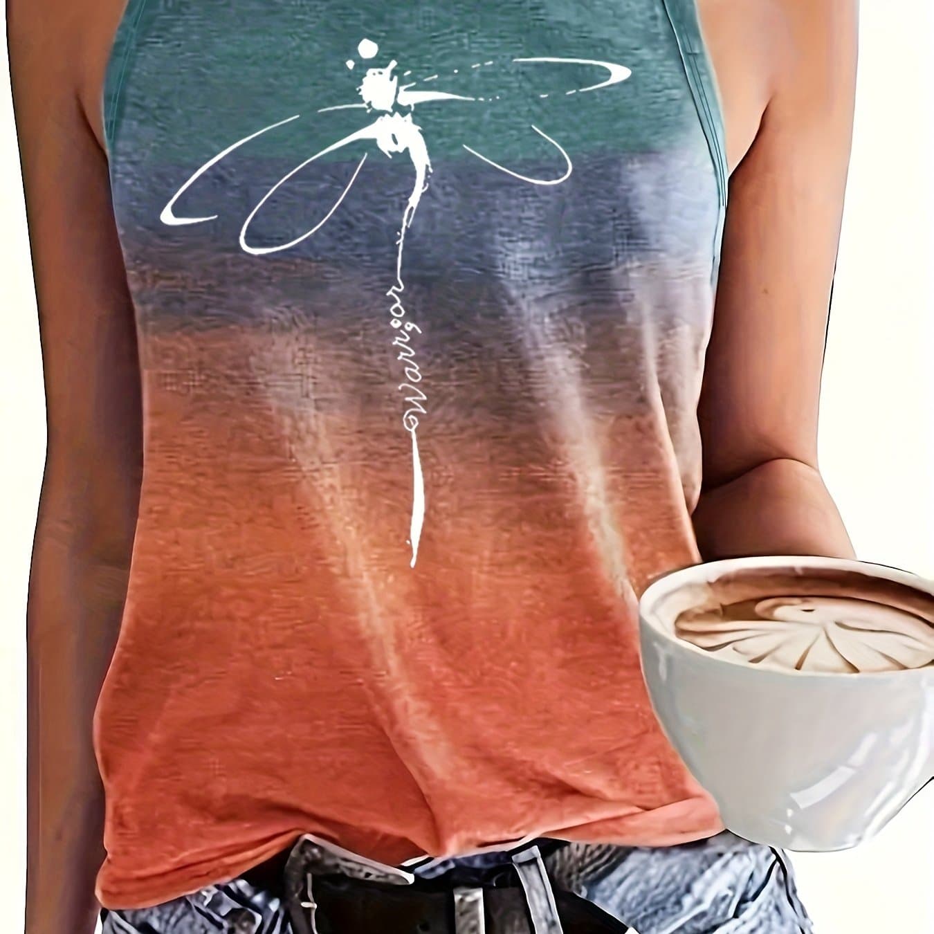 TEMU 2024 Letter Print Round Neck Tank Top