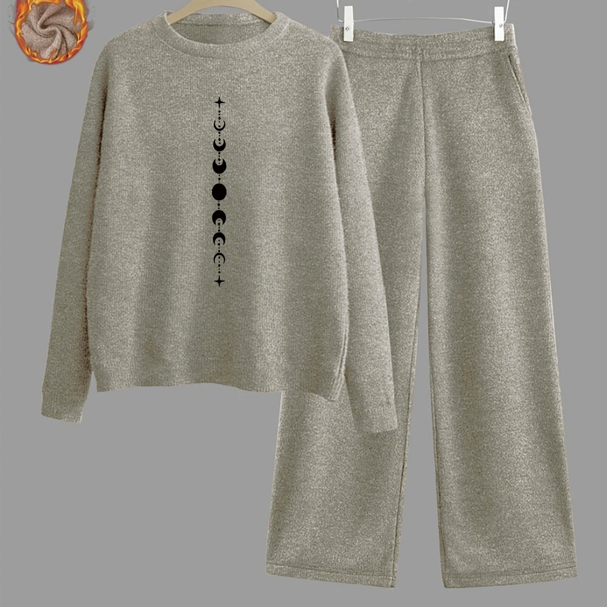 TEMU Women's Fashion Print Round Neck Sweater Set