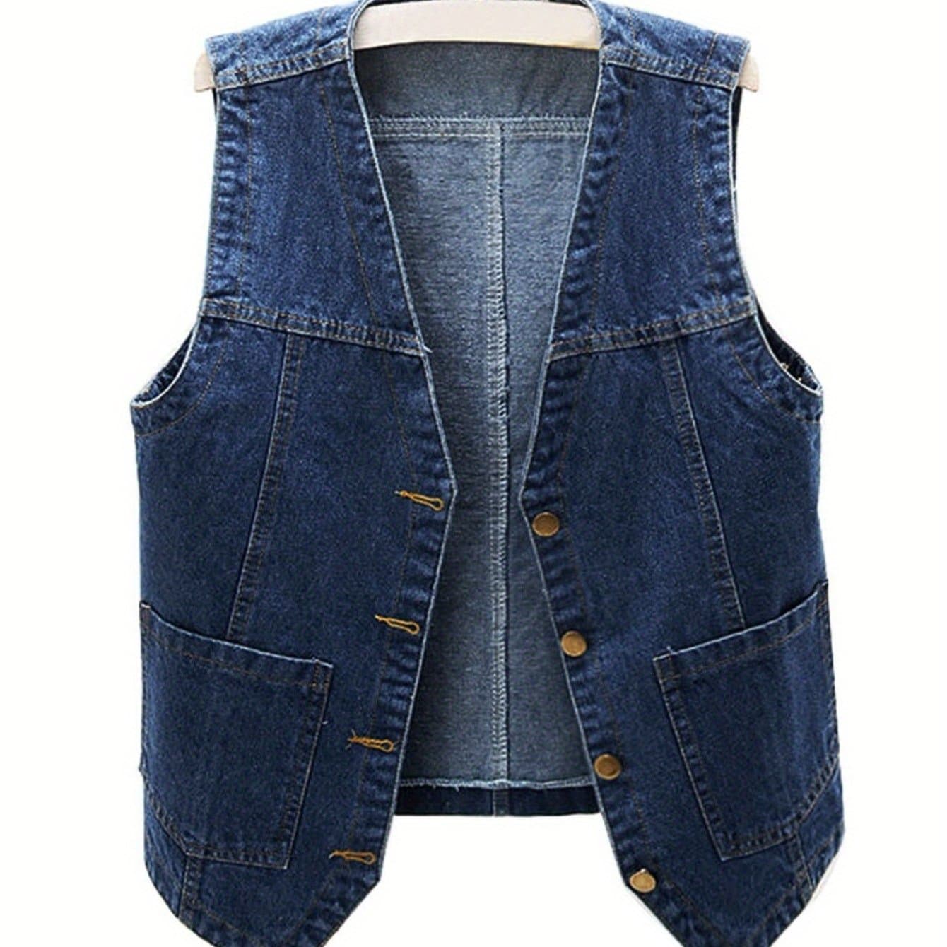 TEMU Korean Style Denim Sleeveless Top, Women's Cropped Vest With Casual Streetwear Vibes
