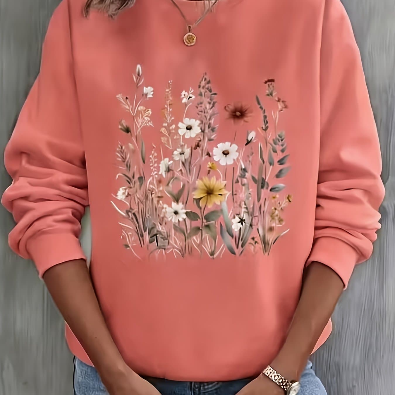 TEMU Fit Long-sleeve Women's Tee - Features Print, Comfortable And Crew Neck, Ideal For Casual Spring And Summer Wear, Machine Washable, Great For Daily Attire And