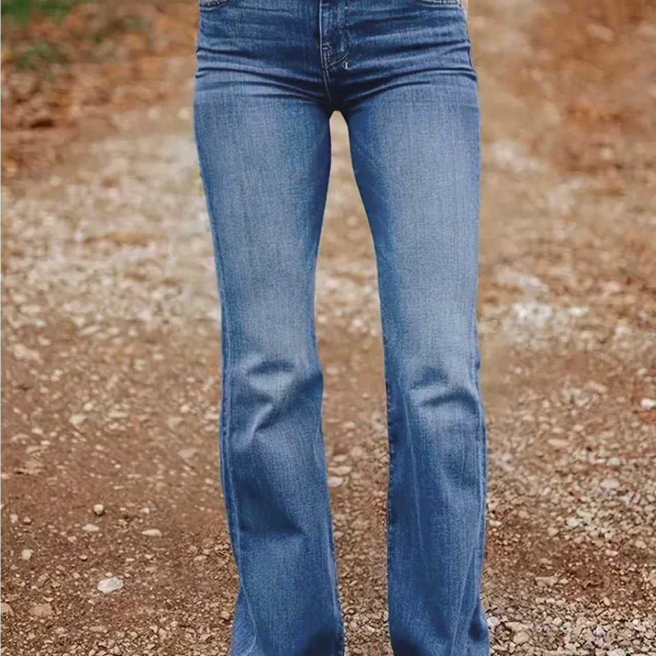 TEMU 2025 Embroidered Wide Leg Jeans! Blue Stretch Relaxed Fit, Detailed Back Pocket Stitching, Must-have For Effortless Boho Chic Style