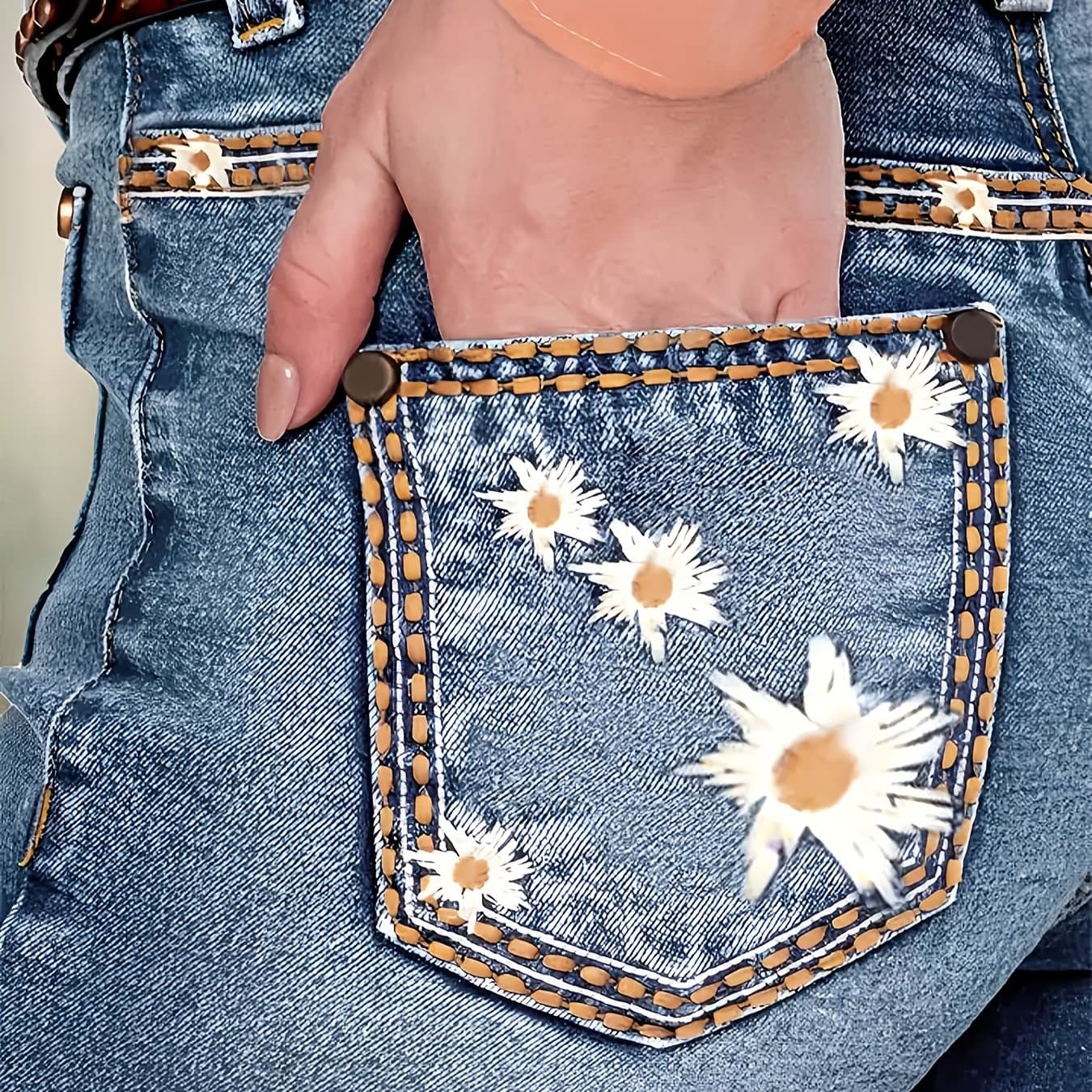 TEMU [hme]women's Stretch Hip Lift Skinny Jeans, Embroidered Design Sense Of Fashion, Durable And Comfortable, Pockets, Mid-waist Built-in Zipper, Easy Machine Washing, , Women's Denim Pants