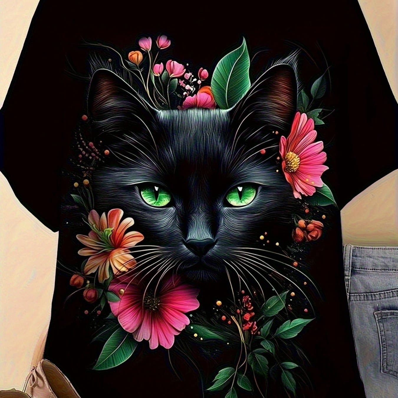 TEMU Plus Size, Casual Shortsleeved Round Neck Top, Mediumstretch Fabric, Machine Washable, For All , Tshirt With Unique Pattern, .