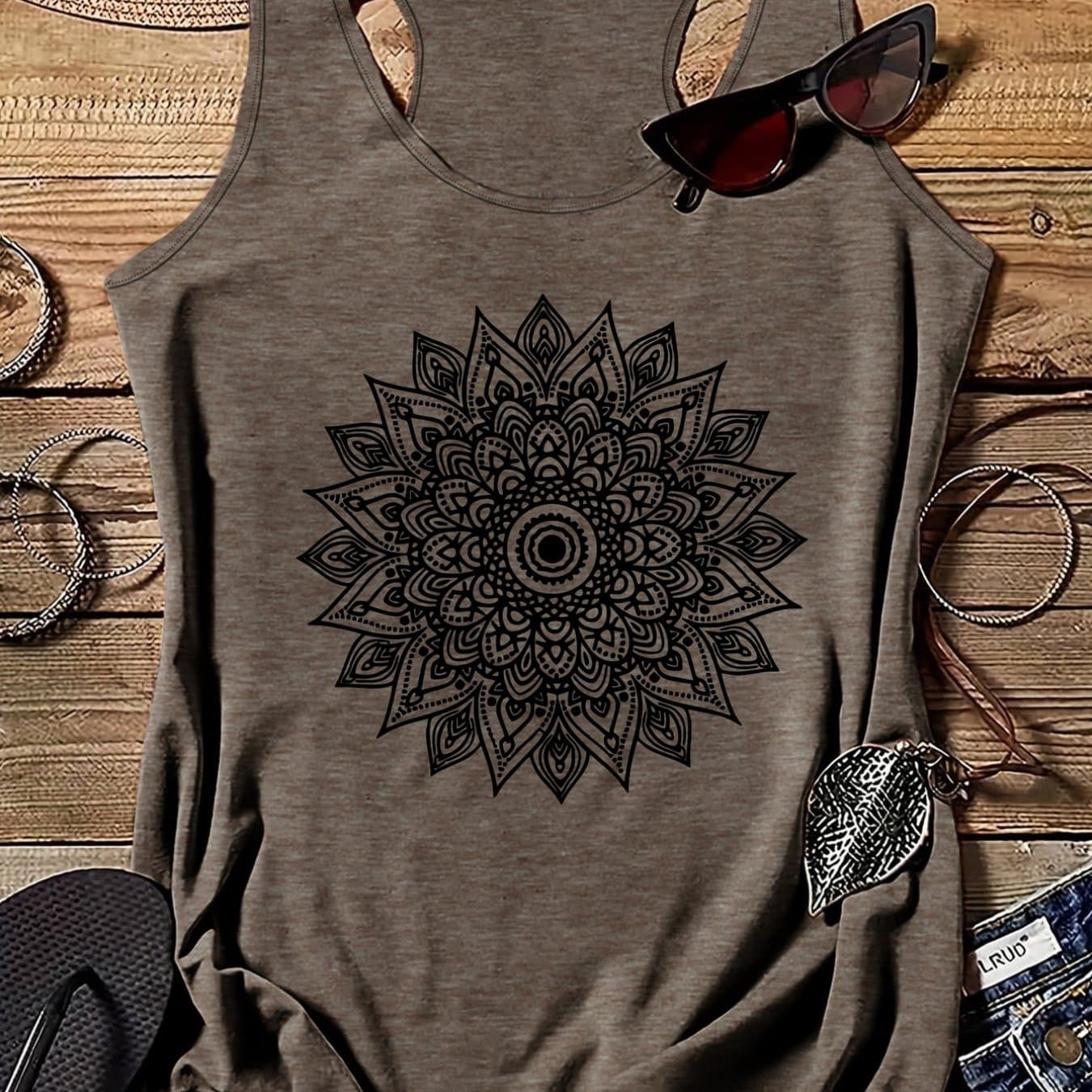 TEMU Graphic Print Tank Top, Casual Crew Neck Tank Top For Summer, Women's thumbnail 2