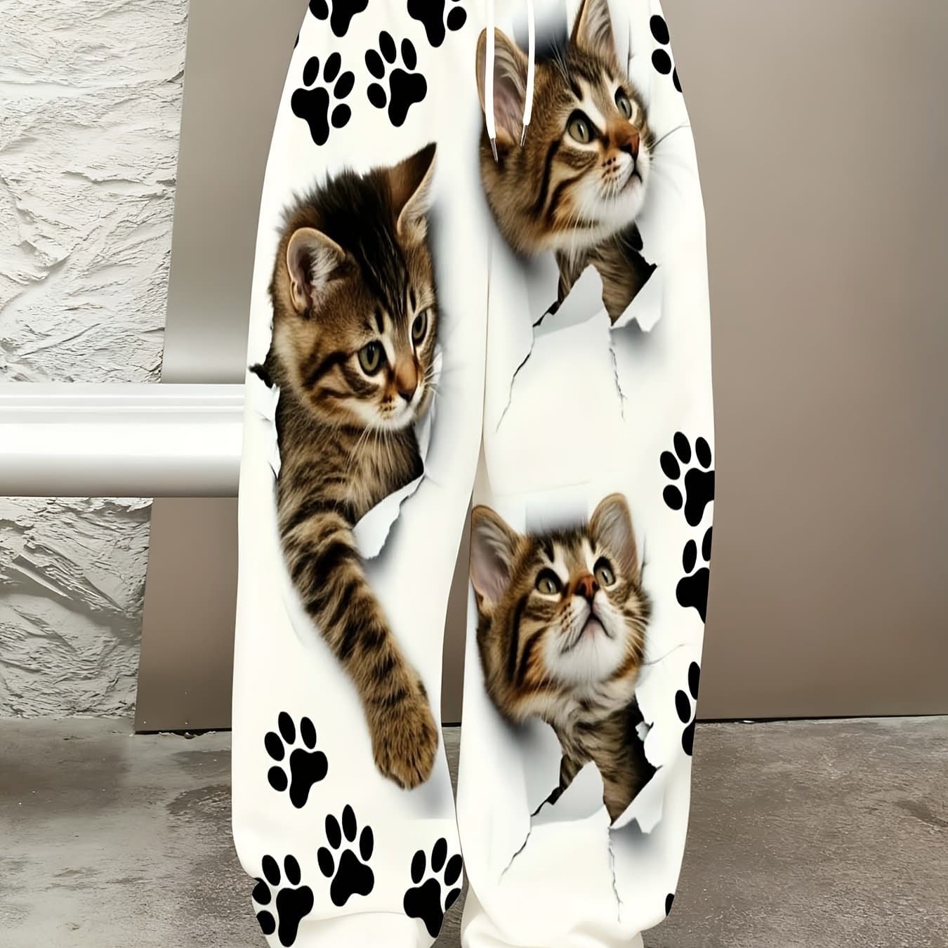 TEMU Cute Cat Print Sweatpants With Paw Patterns For Women Fashion Casual Loose Fit Pants