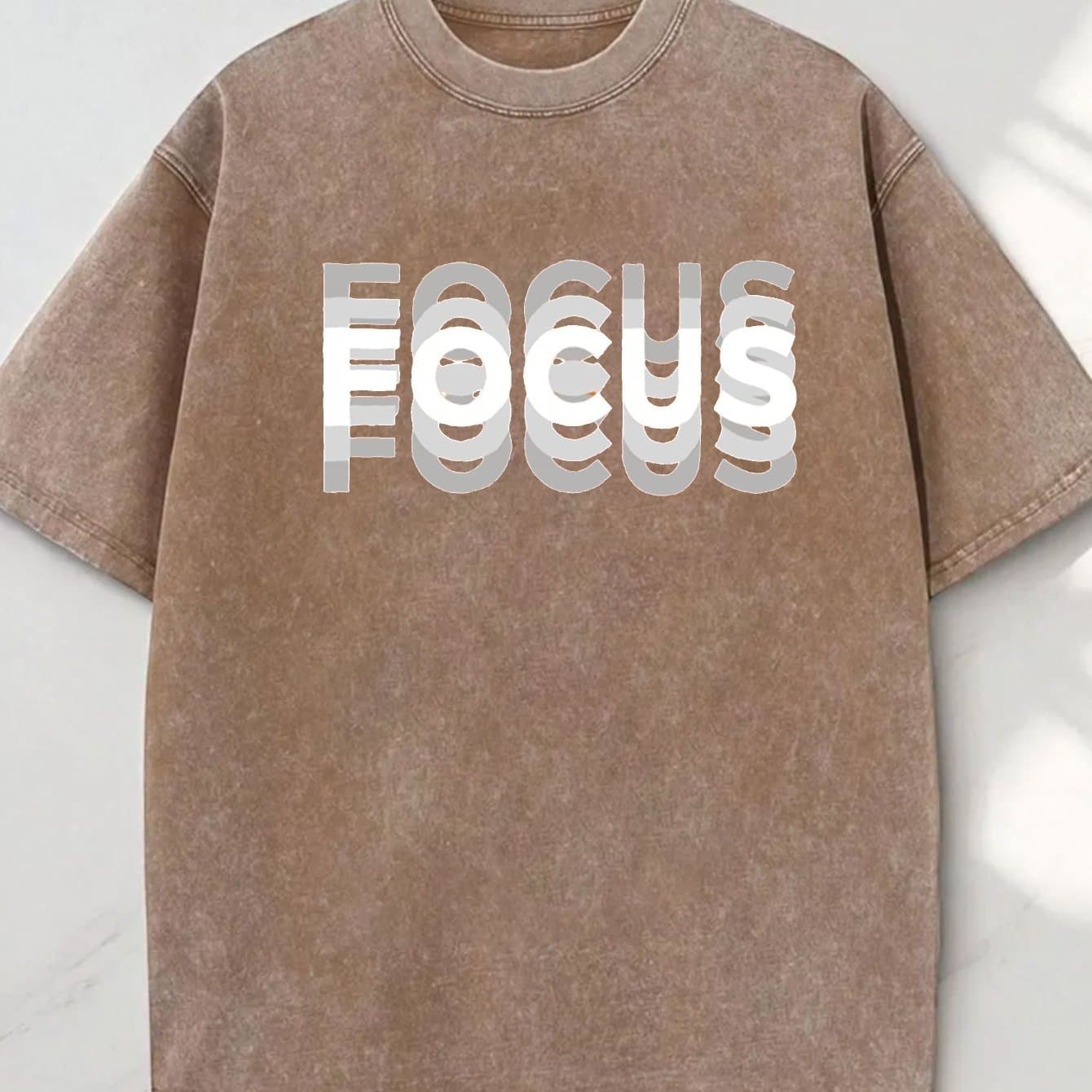 TEMU Simple And Loose T-shirt, Washed Cotton Letter Print Pattern, Suitable For Daily Leisure Scenes.