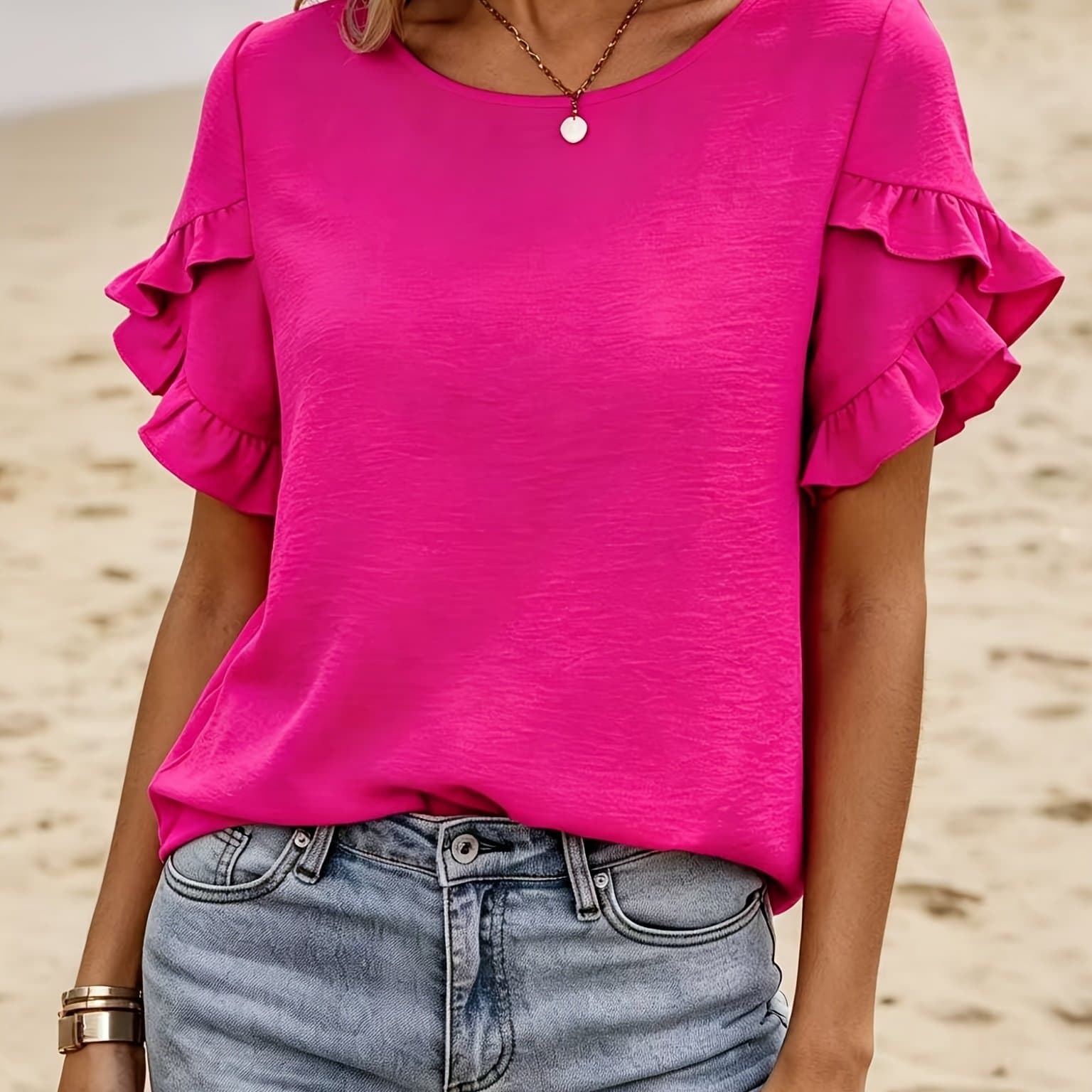TEMU Spring And Summer Office Directional Women's Casual Shirt Fashion Fungus Edge Decoration Short-sleeved Shirt Suitable For All