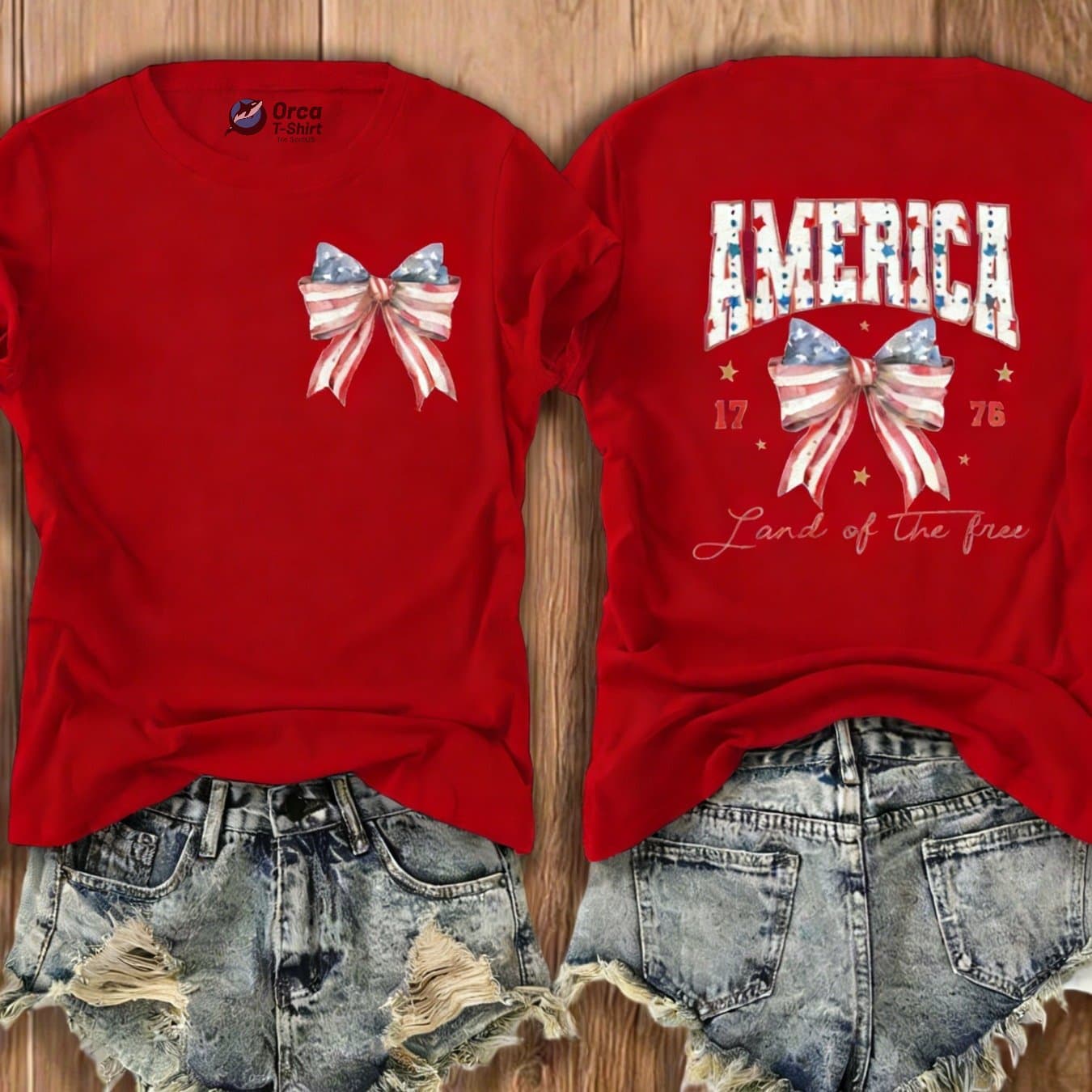 TEMU Women's America "" Bow & Flag Print T-shirt - Outfit, Casual Crew Neck Top With Suitable For Spring Summer, Gift (local Shipping)
