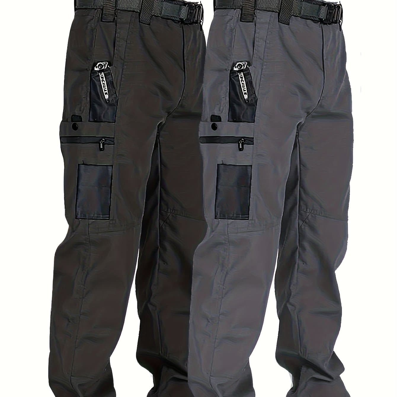TEMU 2pcs Set, Men's Outdoor Cargo Pants, Multi-functional Pockets, Lightweight, , Durable Work Pants, For Camping Hiking Fishing, Suitable For Spring Summer And Autumn