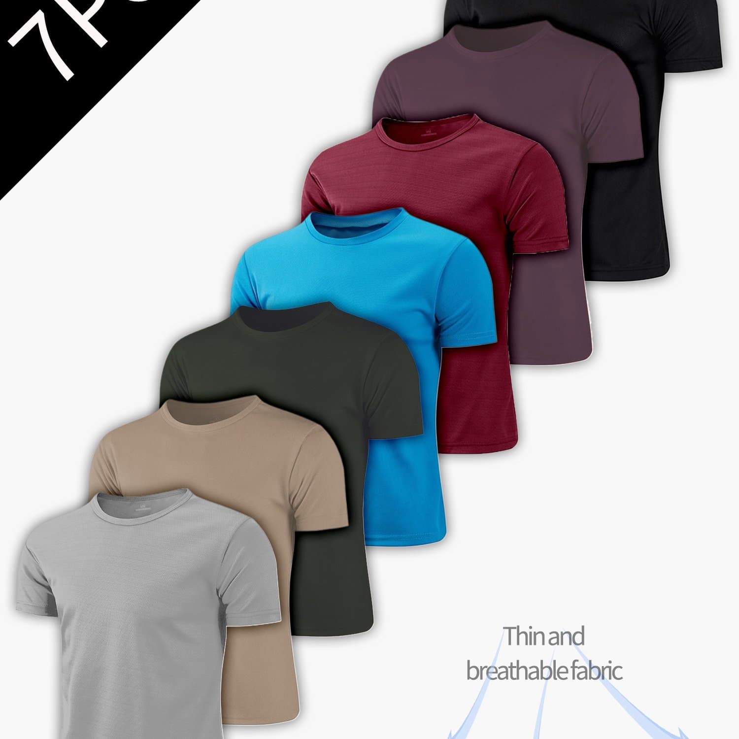 TEMU 7pcs Men's Breathable Polyester Crew Neck T-shirts- Lightweight, Moisture-wicking Short-sleeved Tops, In Multiple Colors, Suitable For Casual And Outdoor Activities.