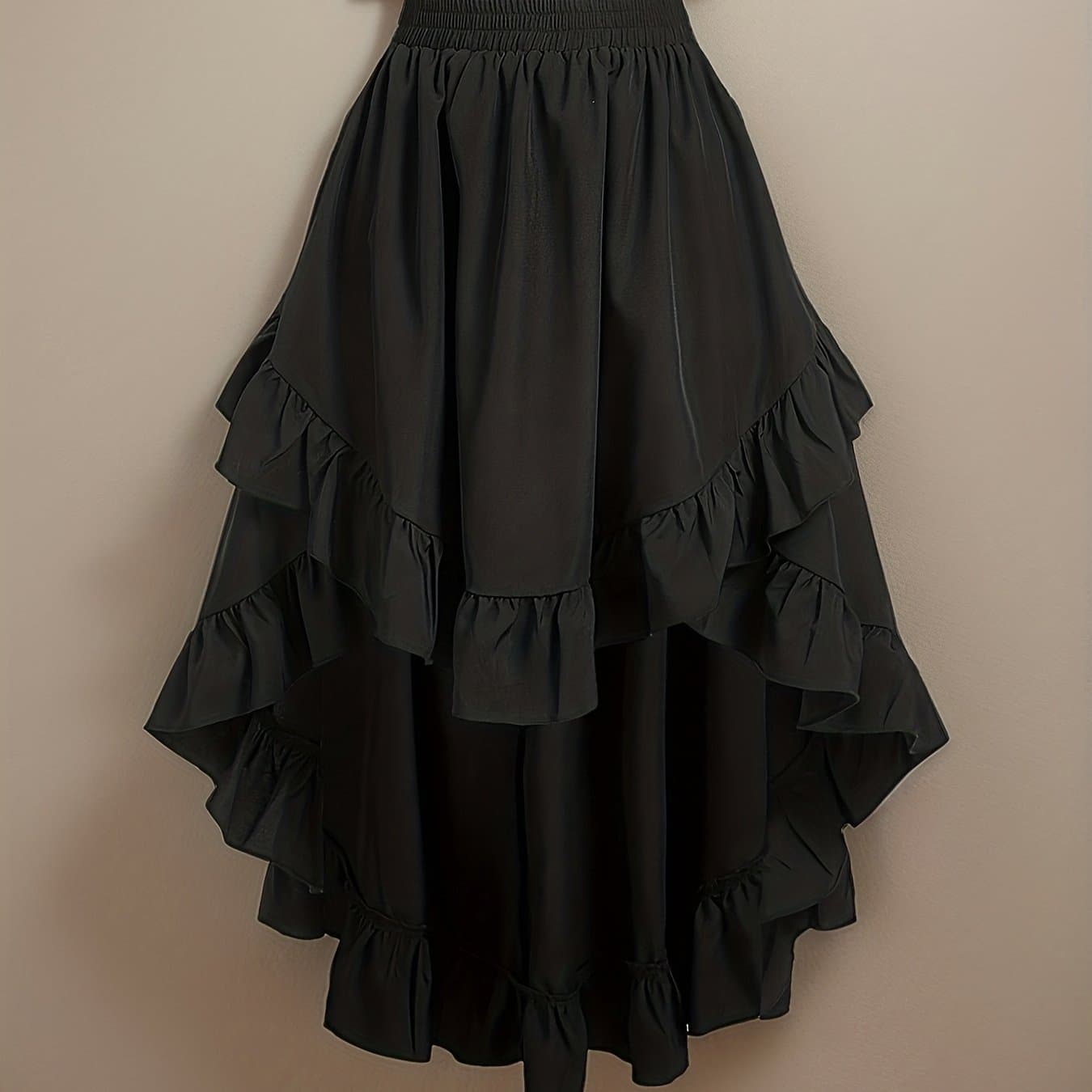 TEMU Western Women' Color Casual Short-front Long-back Design Elastic Waist Half Skirt