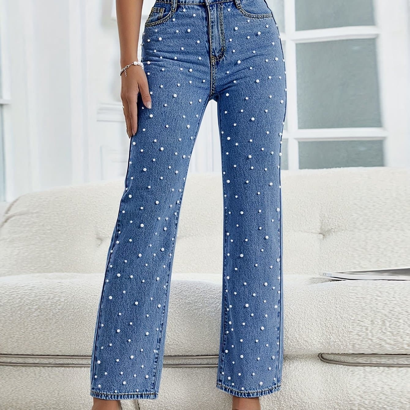 TEMU Button-open Loose Straight-leg Jeans With , Multifunctional Denim Pants, Comfortable Women's Jeans