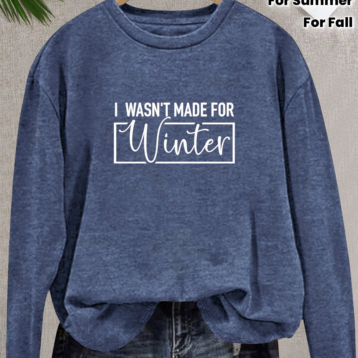 TEMU 1pc Vintage Style Women's Long Sleeve T-shirt With " Made In Winter" Print, Round Neck, Stretchy Texture, Spring Summer Autumn Casual Pattern T-shirt