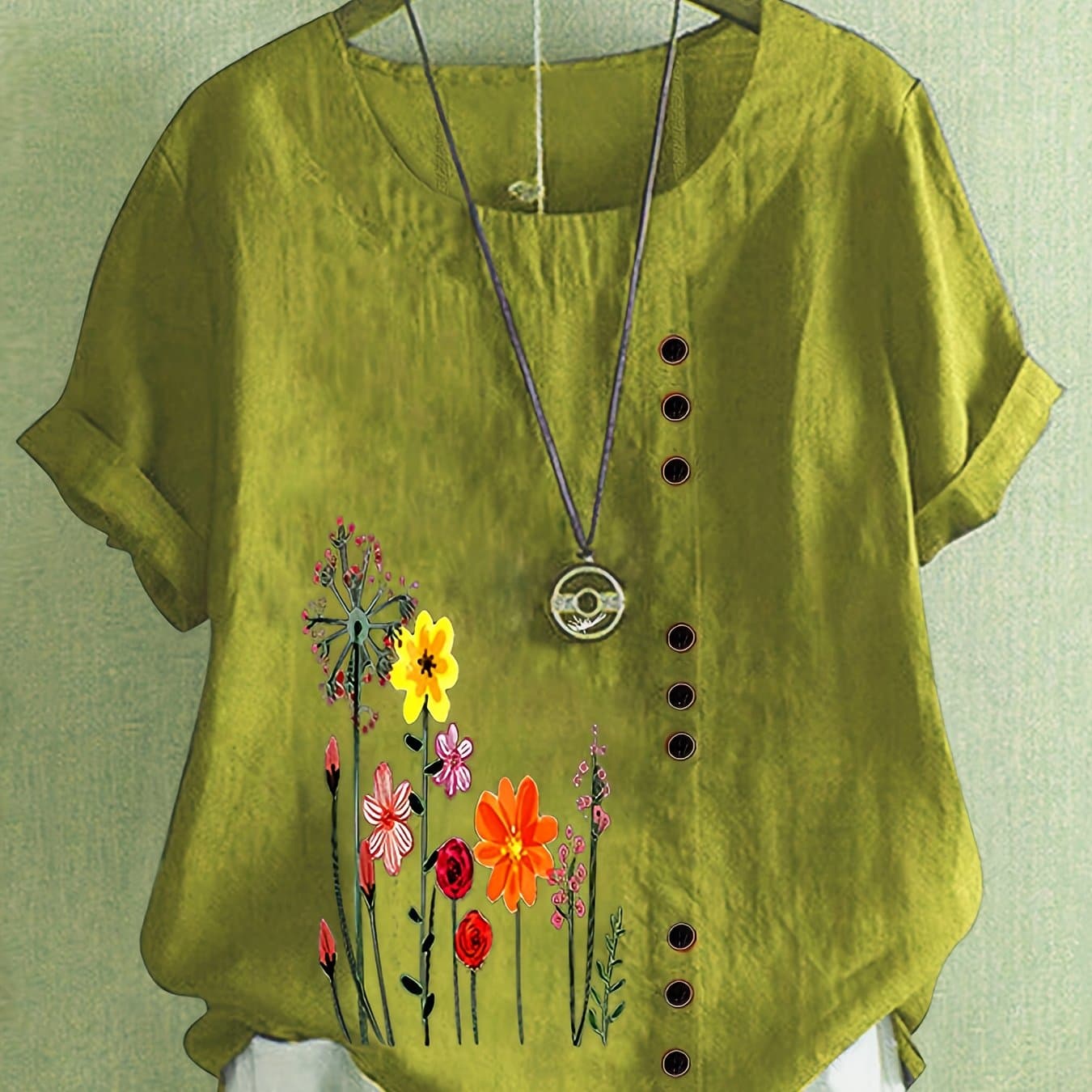 TEMU Women's Short-sleeve - T-shirt With Dandelion Print