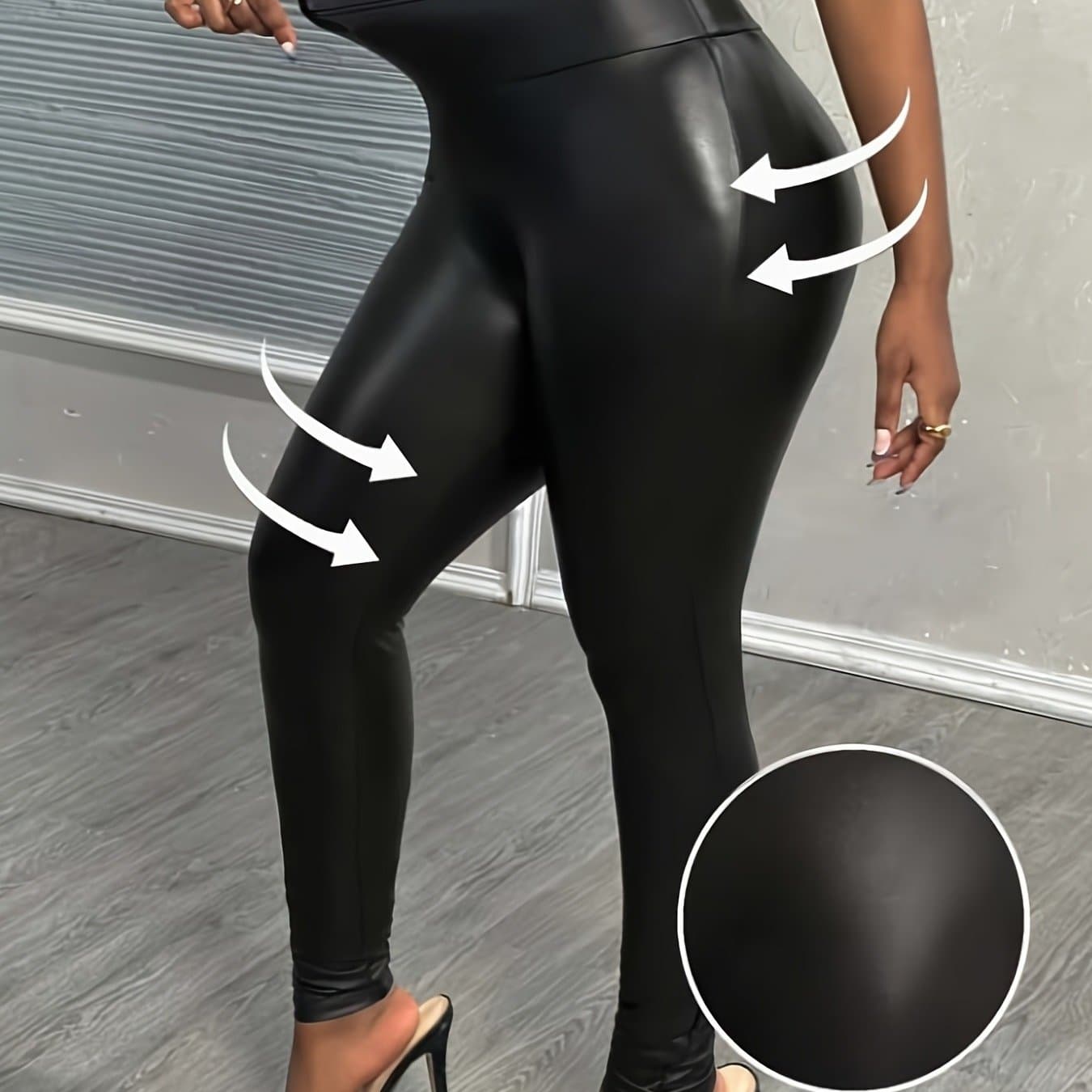 TEMU Plus Size, Plus-size Women' Color Elegant Slim-fit Leggings, Fashionable Trendy Women's Long Pants, Glossy Surface Pants, Plus-size Clothing