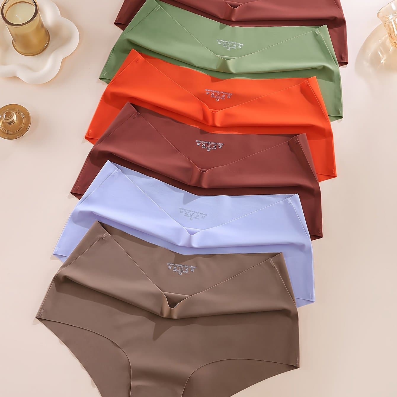 TEMU 6-pack Women's High-waisted Seamless Underwear Set - Stretchy Breathable Fabric Briefs, Smooth Invisible No Show Tummy Control Panties, Comfortable Daily Lingerie In Assorted Colors
