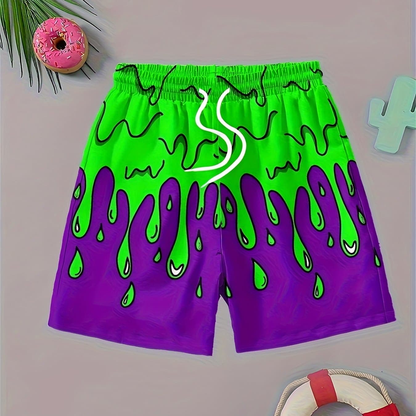 TEMU Boys Print Beach Shorts | Quick Dry, Breathable With Elastic Waistband And Drawstring, Perfect For Summer Fun, For Outdoor
