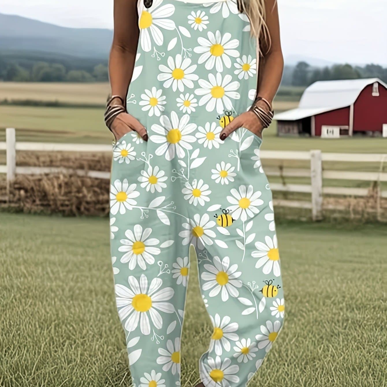 TEMU Women's Jumpsuit - Daisy Print Overalls, Women's New Autumn Loose Casual Long Pants, Style Jumpsuit, Fashionable And Versatile