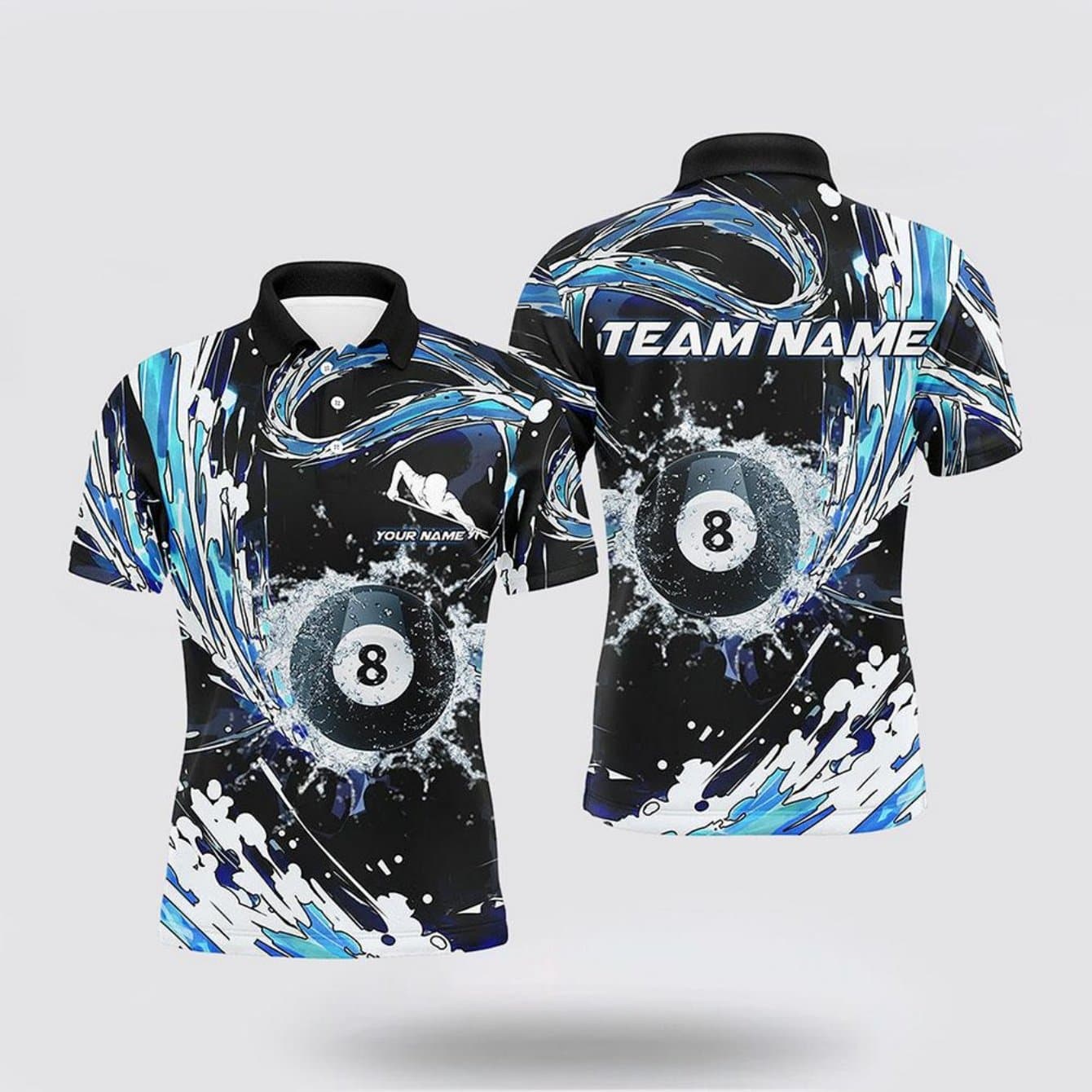 TEMU Billiards Men's Custom Shirt, Impact No. 8 Ball Print Pattern, Durable, Casual And Fashionable