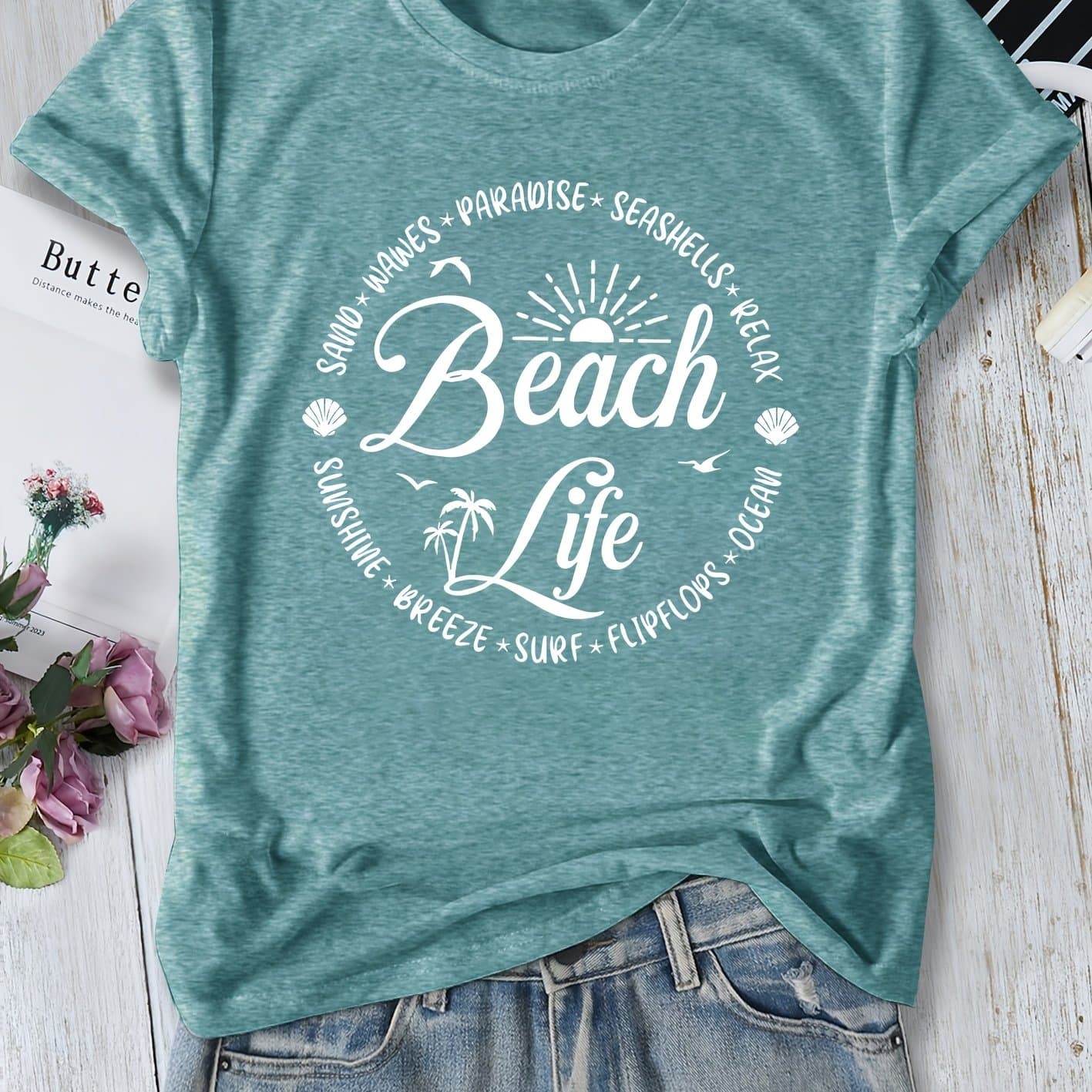 TEMU Stylish Minimalist English Letter Print Elegant Round Neck Short Sleeve T-shirt Spring/summer Women's Casual Vintage Style Top In Multiple Colors S-xxl