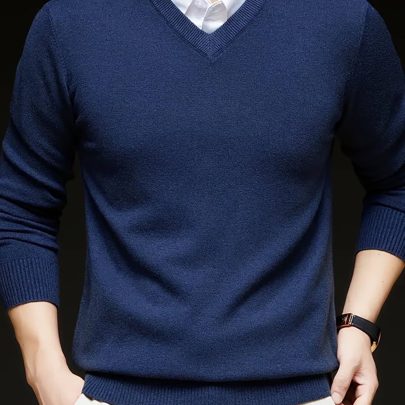 TEMU Cross-border New Autumn Winter Men' Color V-neck Knit Sweater Pullover (men's Warm Top)