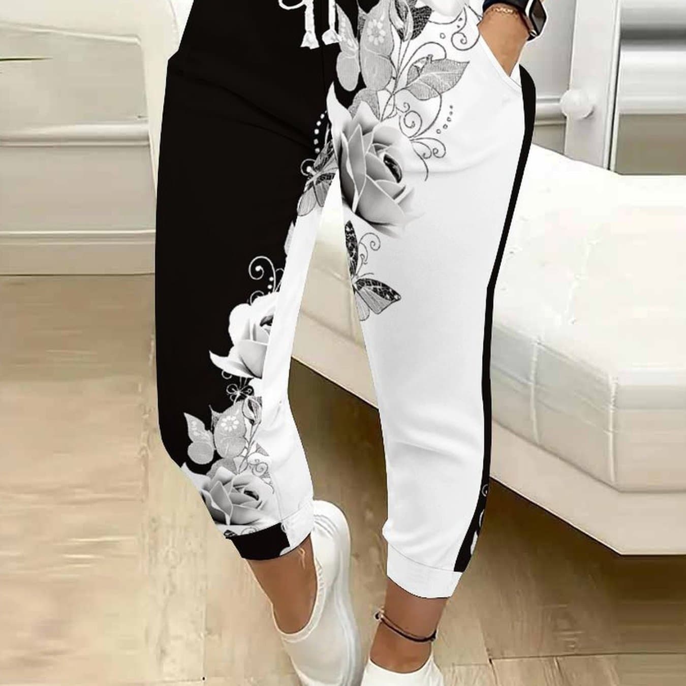 TEMU Women's Casual Fashion Floral Geometric Bohemian Style Pattern Print Design Drawstring Pocket Long Pants Women Pants