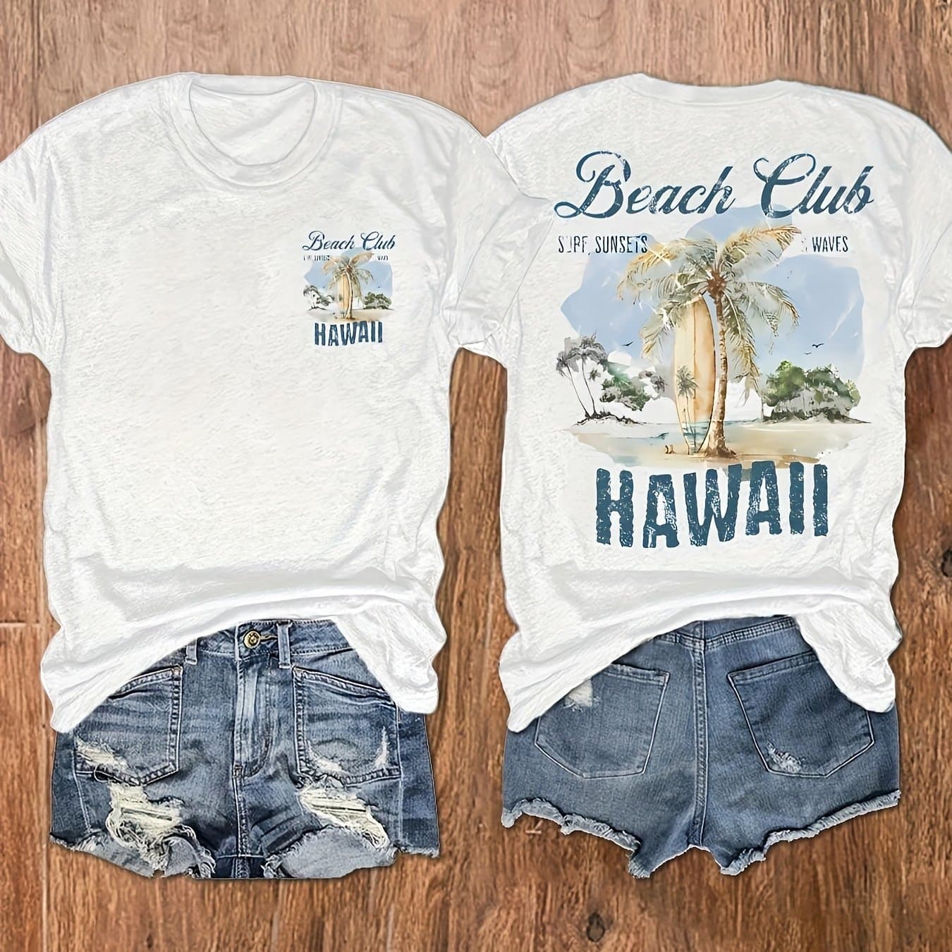 TEMU Printed Crew Neck T-shirt, Casual Vacation Women's Short Sleeve Top, Women's Clothing