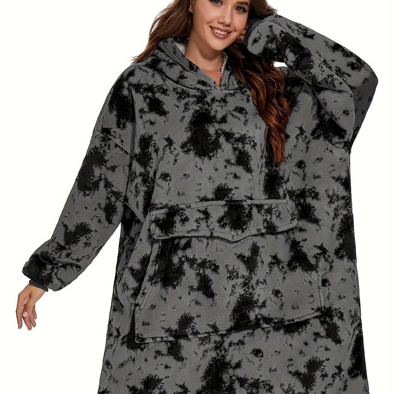 TEMU Goyyna Oversized Hooded Blanket Sweatshirt | , Tie Dye Pattern, Long Sleeve, Pocket Details, Wearable Blanket Gift For Women