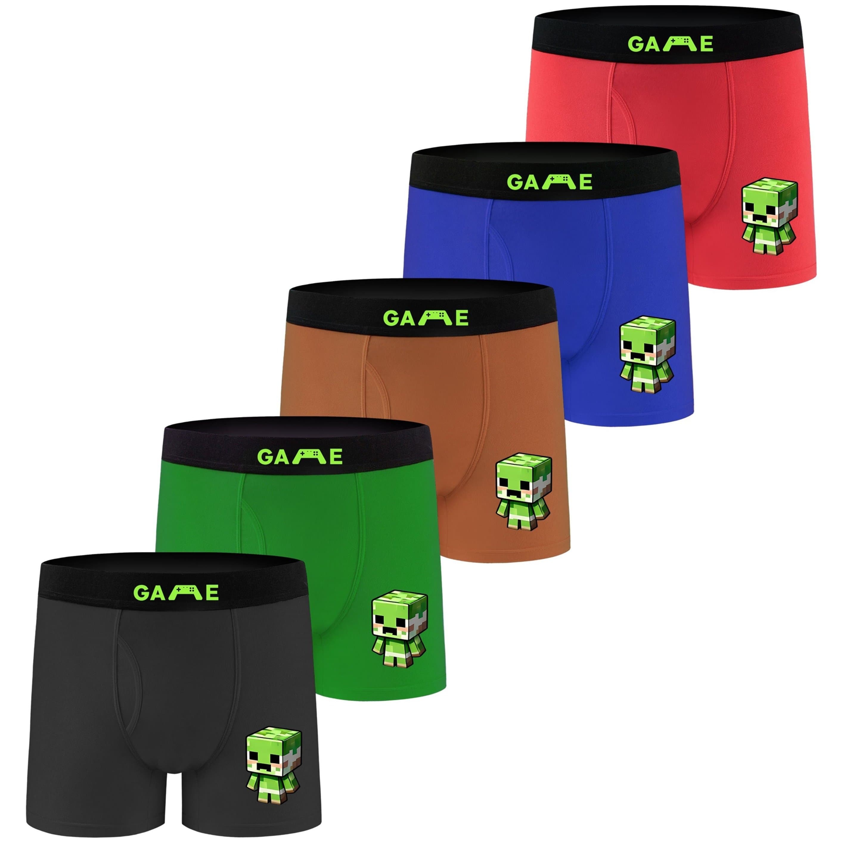 TEMU 5pcs Boys Stretch Boxer Underwear 95 Polyester And 5 Spandex Breathable Moisture Wicking Underwear With Unique Cute Building Blocks Character Print Ideal As Holiday Gift For Wear