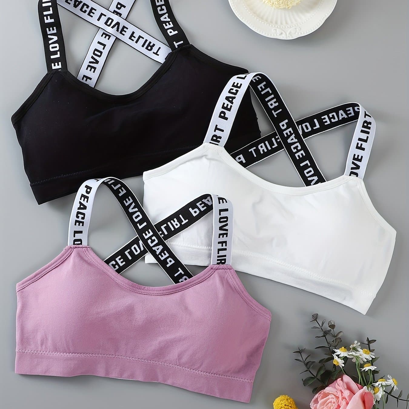 TEMU 3pcs Women's Backless Sports Bras - High Elasticity With Removable Pads, Medium Support For Running And Gym Training Featuring Letter Design - Elegant Sexy