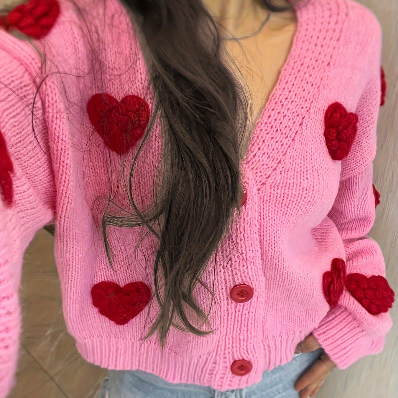 TEMU Fashionable And Trendy Matching Handmade Peach Heart -reducing Cardigan Sweater