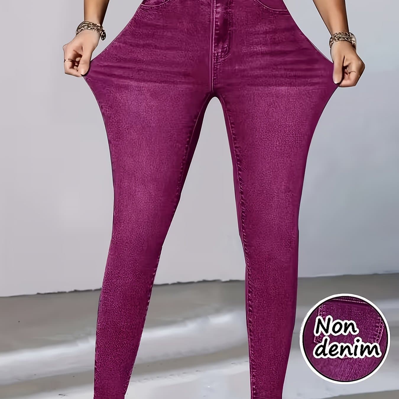 TEMU Plus Size, Ladies Plus Size Elegant Printed Slim-fit Leggings With Elastic For , Machine Washable