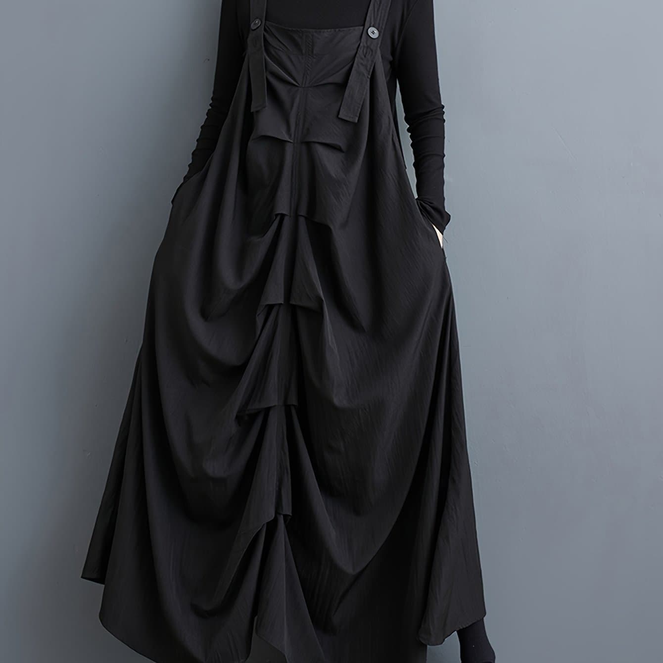 TEMU And Autumn Style Personalized Pleated Suspender Skirt, Fashionable, Versatile, Mid-length Dress