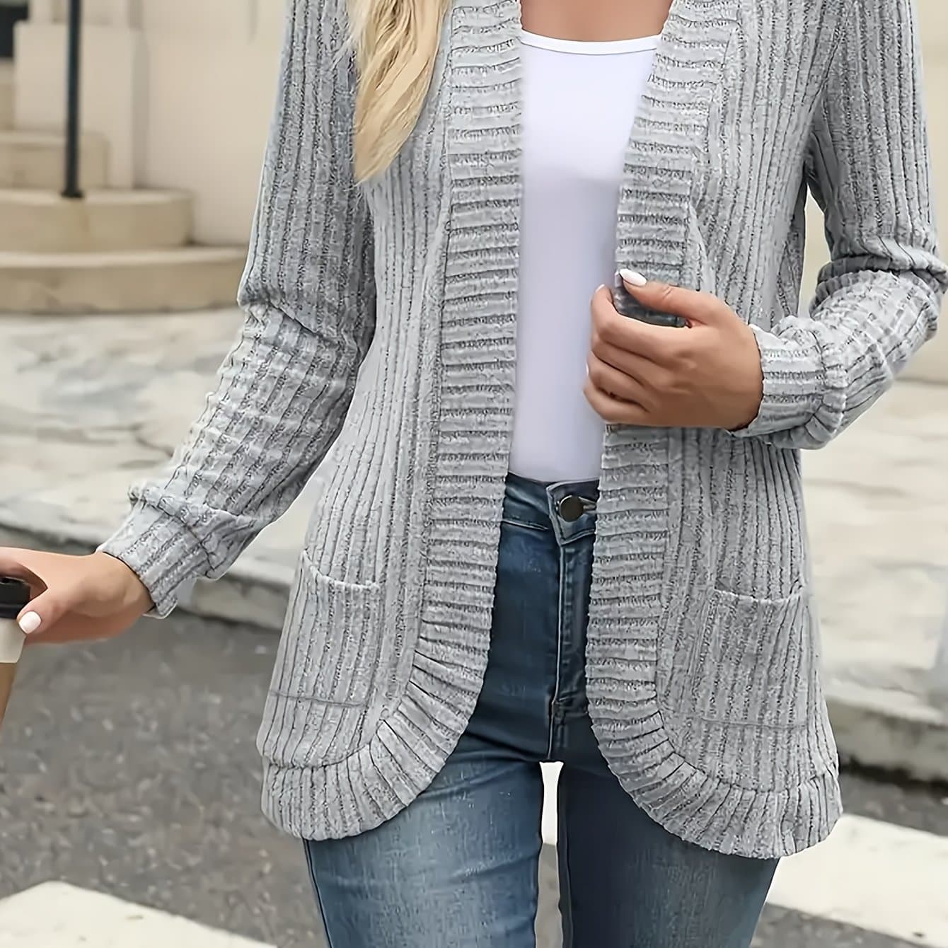 TEMU Women's Elegant Cardigan - Long Sleeve Open Front Sweater Coat, Soft Stretchy Fabric, Chic Outerwear For Fall/winter, Everyday & Formal Events, Cardigan Sweater, Winter Clothing, , Stylish Coat,