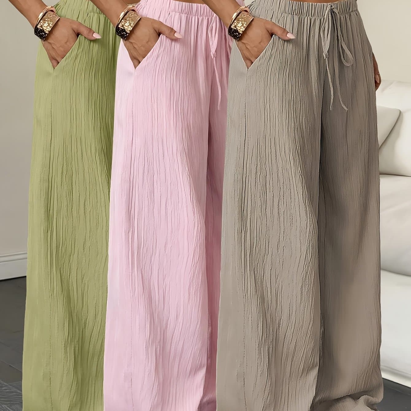 TEMU Elegant Women's Casual Versatile Solid Color Wide-leg Pants