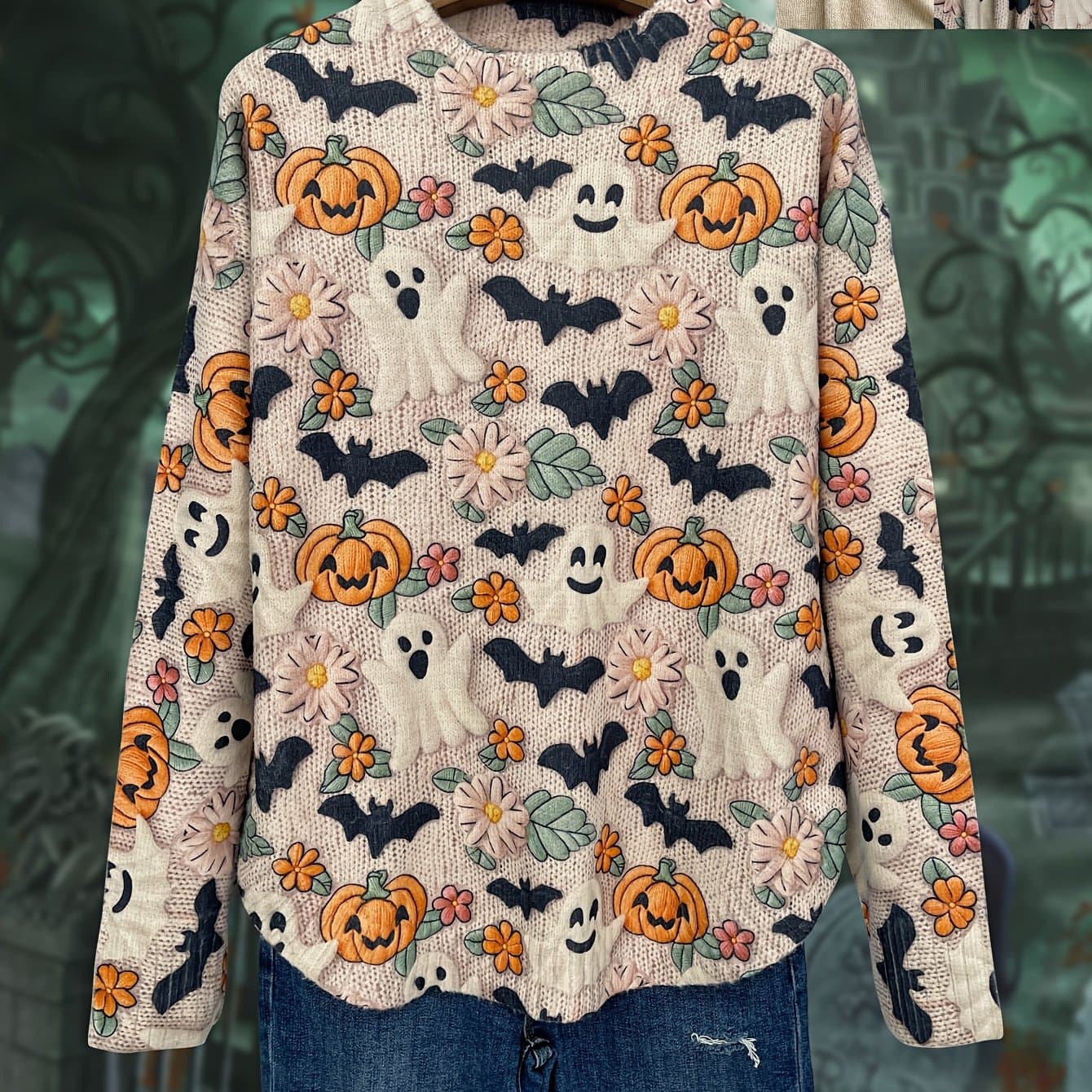 TEMU [all-] [thick] [round Hem] [sweater] All- Cute Pumpkin Thick, Casual Crew Neck Long Sleeve Sweater, Round Hem, Women's Clothing