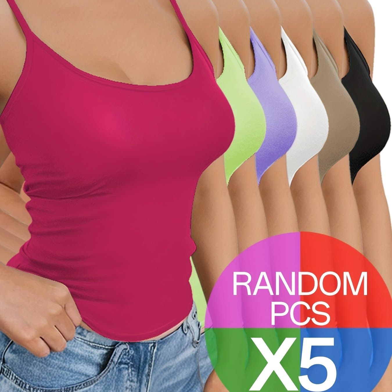 TEMU 5pcs Random Round Neck Tank Tops For Women, New Style