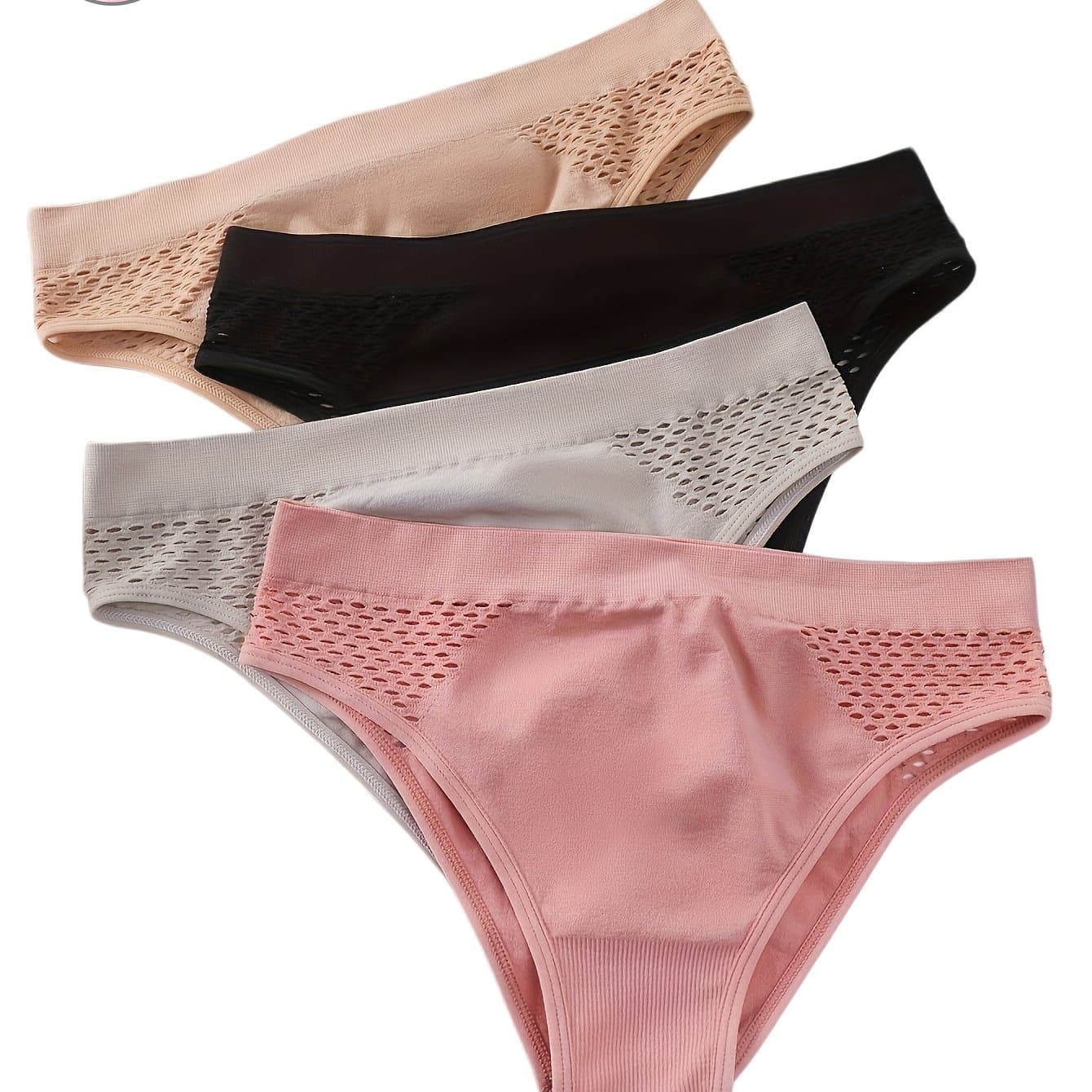 TEMU Mixed Color 4pcs Low Waist Panties Women's Sexy Hollow Out Sports Style Low Waist Seamless Panties Individual Panties
