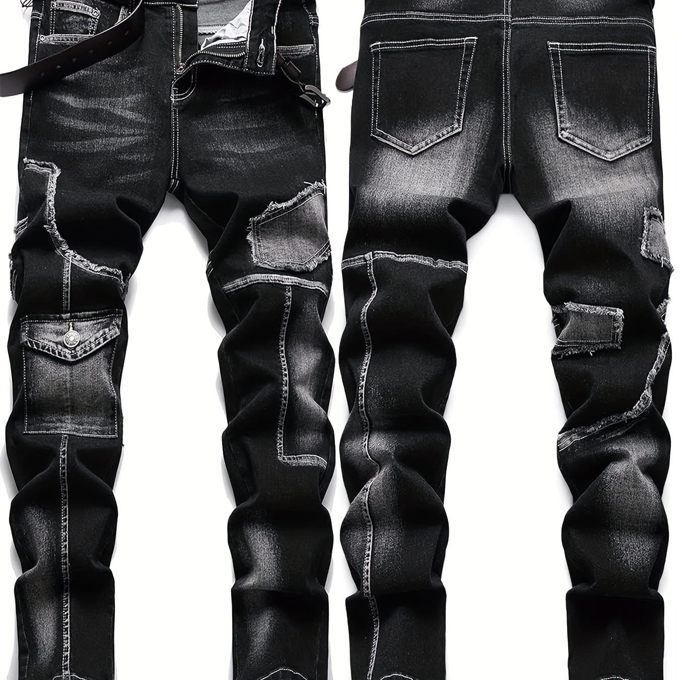 TEMU Mid-high Waist Fringed Jeans, Street Style, Solid Color, Suitable For All .
